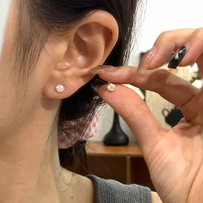 E廠【XDQ10543E】S999純銀精緻小眾玫瑰花閃鑽耳環女迷你設計耳骨釘百搭耳飾品 26.07-3