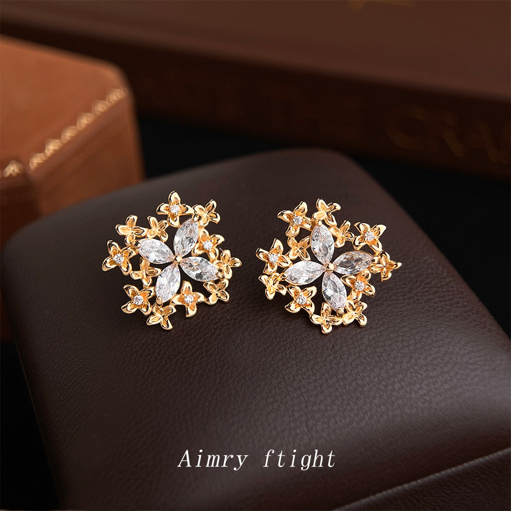 A廠【7284】原創設計鑲嵌鋯石蝴蝶春夏款s925銀針耳飾時尚高級感輕奢風耳環女
 26.01-4