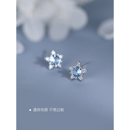 E廠【DQ11324E】S925純銀小清新太陽花耳環女藍色五角星閃鑽高級感百搭耳飾潮
 25.08-5