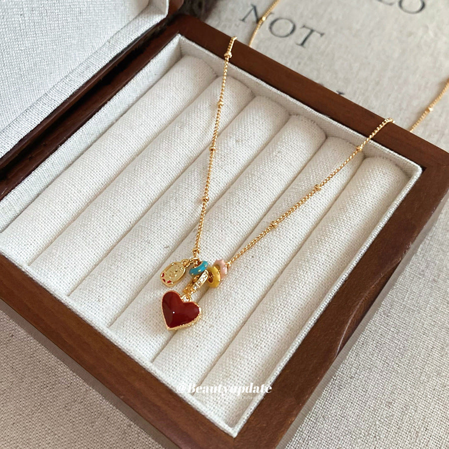 A廠【HN10614】18k真金電鍍滴油貝母愛心項鍊簡約日常通勤鎖骨鏈輕奢小眾頸鍊女
 25.11-2