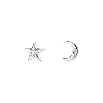 E廠【DQ10441E】S999純銀不對稱耳環女小眾精緻星月耳環韓版百搭星星月亮耳飾
 25.09-1
