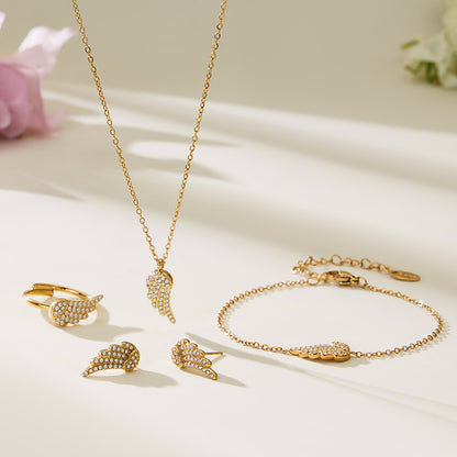 B廠【TXP486】超閃5A鋯石小翅膀造型手鍊項鍊耳環戒指組不鏽鋼鍍18k金
 25.11-4