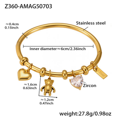 B廠【Z360】不鏽鋼愛心大鋯石小熊小象DIY配件手鐲18k鍍真金不掉色飾品 25.07-3