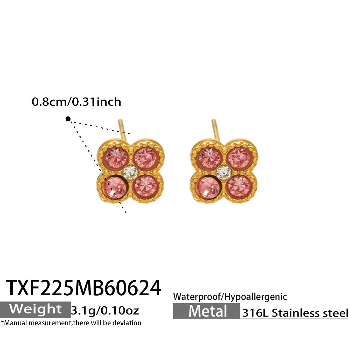 B廠【TXP225】跨境時尚花朵鑲水鑽耳釘ins小眾精緻女士項鍊首飾套裝不銹鋼飾品 26.07-1