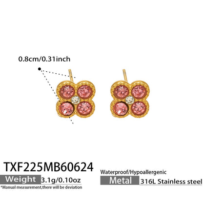 B廠【TXP225】跨境時尚花朵鑲水鑽耳釘ins小眾精緻女士項鍊首飾套裝不銹鋼飾品 26.07-1