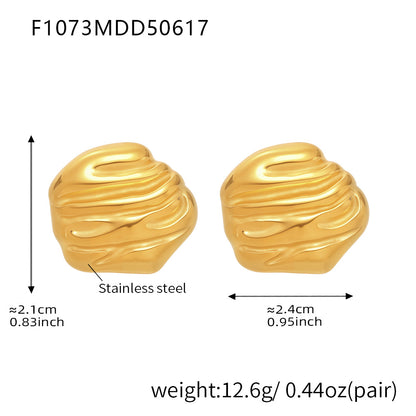 B廠【F1073】歐美小眾飾品不銹鋼幾何凹痕復古耳環不對稱設計時尚高質感 25.06-3