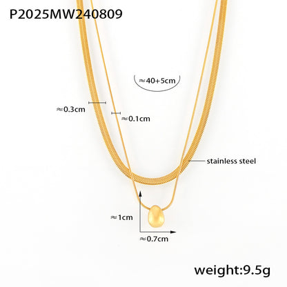 B廠【P2025】歐美時尚簡約圓珠不銹鋼鎖骨項鍊多層疊戴風氣質百搭保色潮流飾品 24.08-3