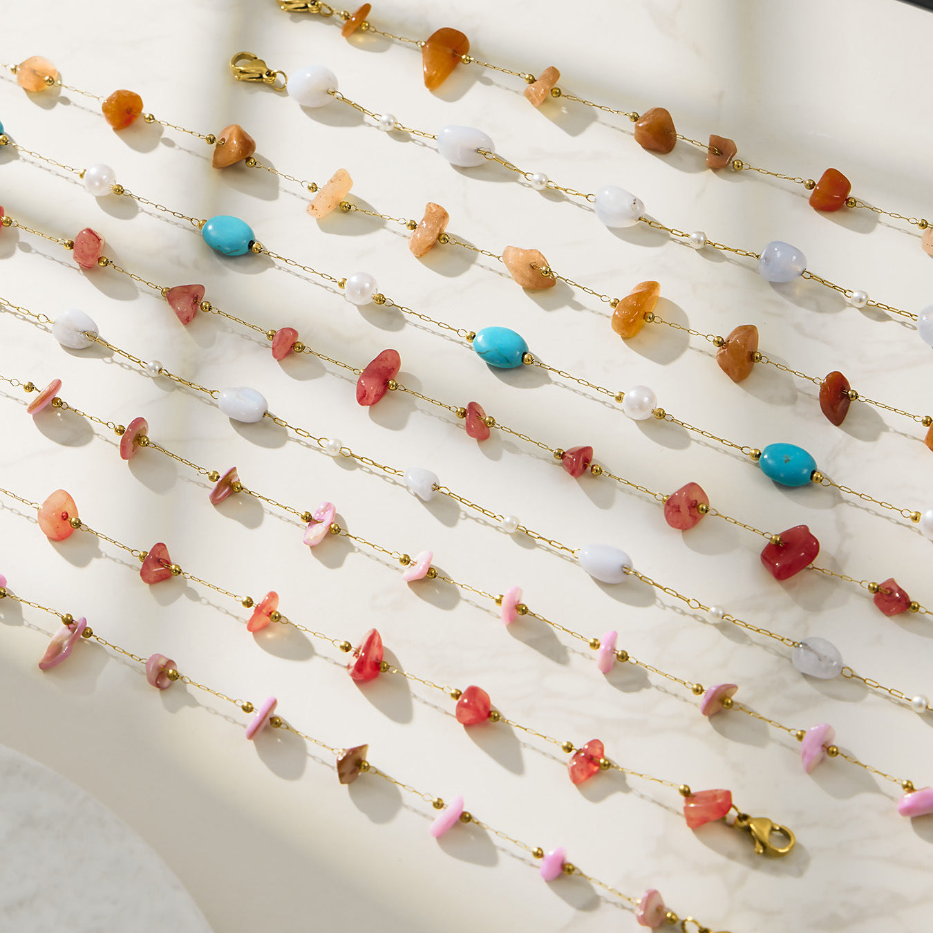 B廠【TXP114】多巴胺彩色小方塊碎石手工製作串珠項鍊手鍊套裝歐美簡約時尚飾品
 26.03-3