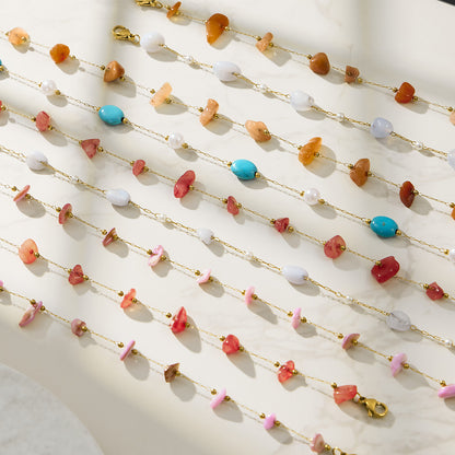 B廠【TXP114】多巴胺彩色小方塊碎石手工製作串珠項鍊手鍊套裝歐美簡約時尚飾品
 26.03-3