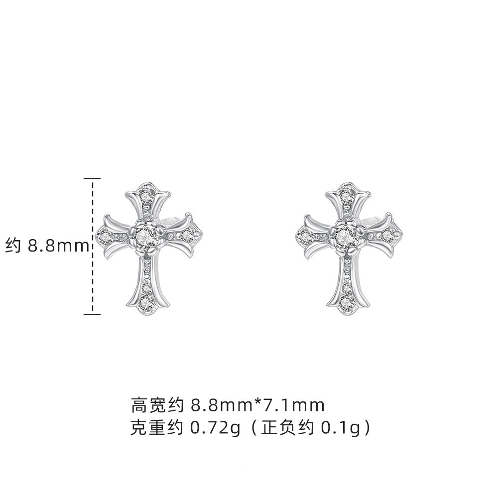 E廠【XDQ10071E】S999純銀十字架系列耳環甜酷風滴黑油耳骨釘男女疊戴百搭耳飾
 26.01-1