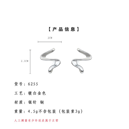 A廠【6255】個性甜酷風~扭曲空間感幾何線條銀針耳飾ins小眾時尚耳環 25.06-3