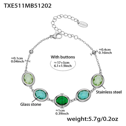 B廠【TXP511】不鏽鋼幾何橢圓切面玻璃石包邊項鍊手鍊耳環組鍍18k金跨國首飾
 25.12-2