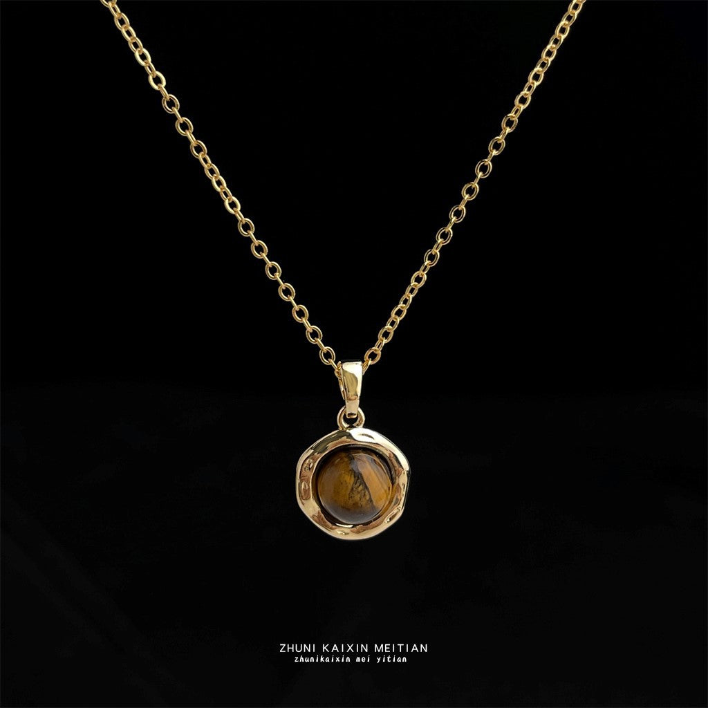 C廠【6606】厚鍍18K真金強保色天然石虎眼石項鍊文藝復古中古 鎖骨鍊飾品
 25.10-4