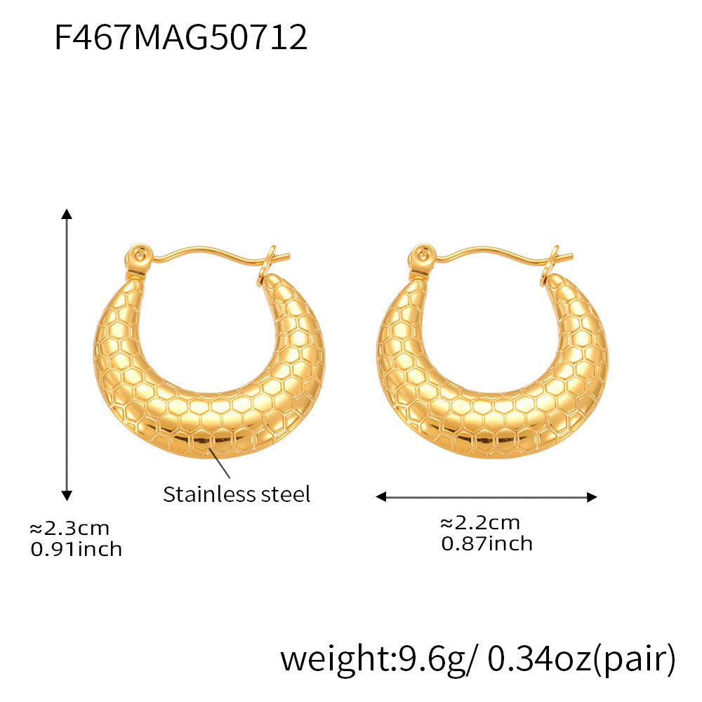 B廠【F467】不鏽鋼幾何U型紋理耳環時尚百搭個性氣質首飾鍍18k真金耳環 25.07-3