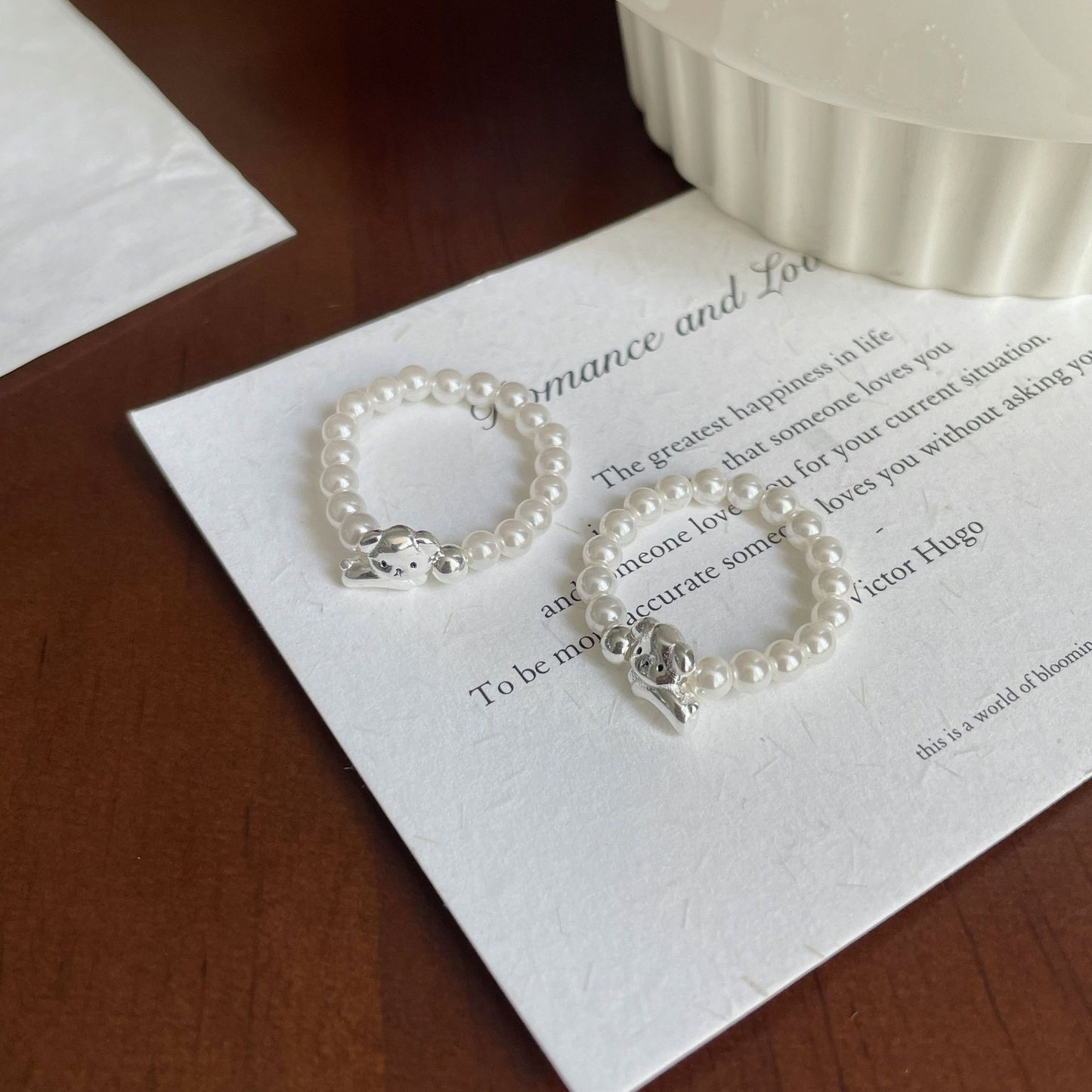 F廠【DQ8547R】S925純銀韓版施家仿珍珠小狗戒指女精緻時髦感手工設計食指戒 25.05-5