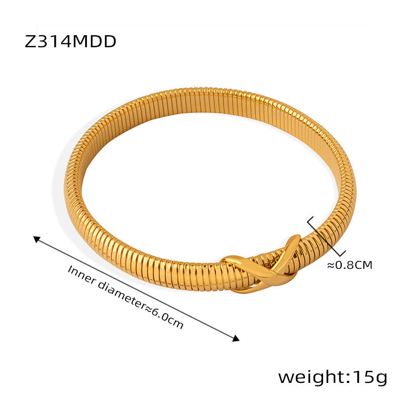 B廠【Z314】英倫風復古個性線條交叉打結設計感飾品小眾蛇骨鏈鈦鋼鍍金手鐲 24.02-4