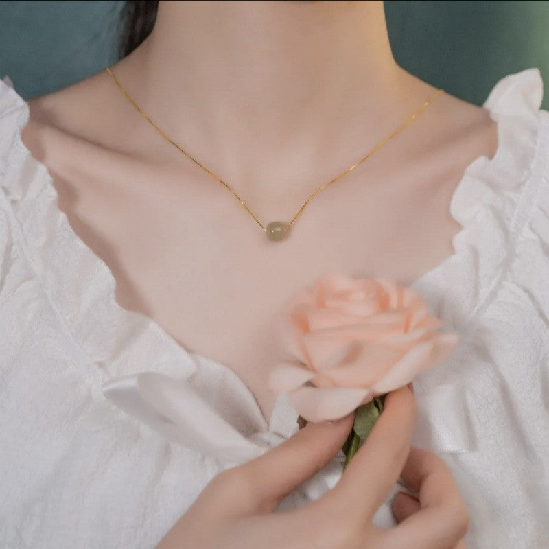 E廠【DQ0228N】路路通與田玉單珠項鍊女純銀s925銀時尚簡約鎖骨鏈新中式首飾
 26.01-1