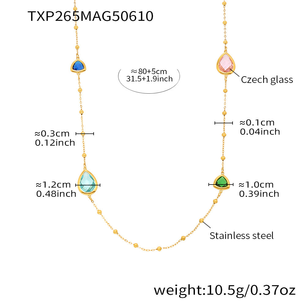 B廠【TXP265】不鏽鋼飾品閃亮水滴切面捷克玻璃石長項鍊歐美小眾設計感 25.06-2