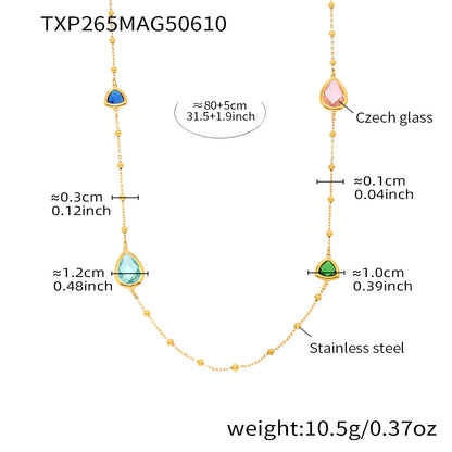B廠【TXP265】不鏽鋼飾品閃亮水滴切面捷克玻璃石長項鍊歐美小眾設計感 25.06-2