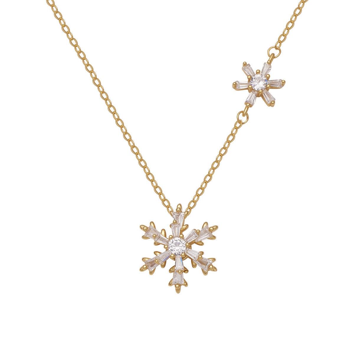 F廠【DQ0285N】簡約時尚轉轉雪花項鍊女S925純銀輕奢設計閃鑽冰晶雪花鎖骨鏈
 25.09-1