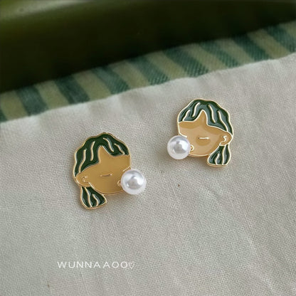 A廠【6787】泡泡女孩原創設計925銀針琺瑯滴釉鍍14K個性創意新款趣味耳飾耳環
 25.09-3