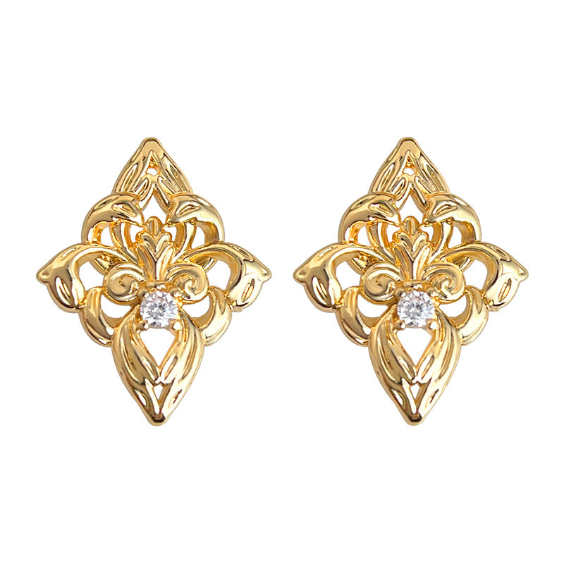 A廠【7164】鳶尾花原創設計微鑲鋯石925銀針鍍14K時尚高級感輕奢風耳飾耳環女
 25.11-4