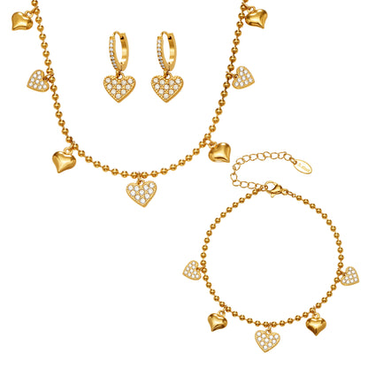 B廠【TXP504】不鏽鋼愛心鋯石項鍊手鍊耳環 鍍18k金chic風歐美時尚百搭珠寶首飾
 25.12-2