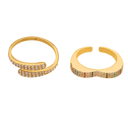 B廠【A560】超閃滿鋯不鏽鋼開口戒指組合鍍18k真金時尚輕奢尾戒不掉色
 25.10-1