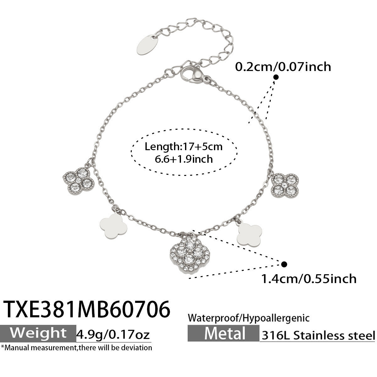 B廠【TXP381】跨境歐美風不鏽鋼超閃滿鋯四葉花多配件DIY手鍊鎖骨鏈飾品女套裝 26.07-2