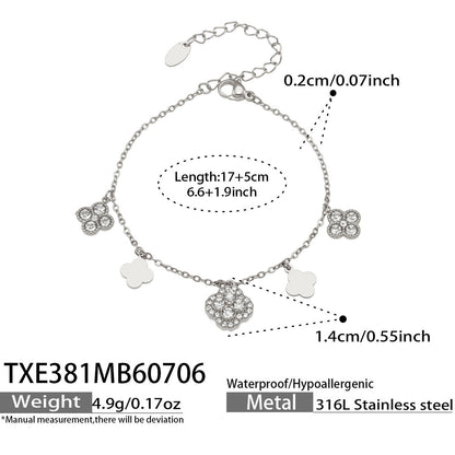 B廠【TXP381】跨境歐美風不鏽鋼超閃滿鋯四葉花多配件DIY手鍊鎖骨鏈飾品女套裝 26.07-2