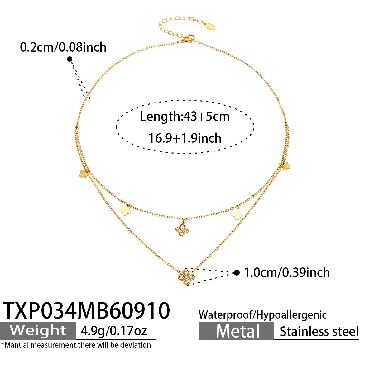 B廠【TXP008】幾何四瓣花鑲滿鋯石吊墜鎖骨鏈不鏽鋼簡約小眾DIY手鍊項鍊女飾品
 26.09-3