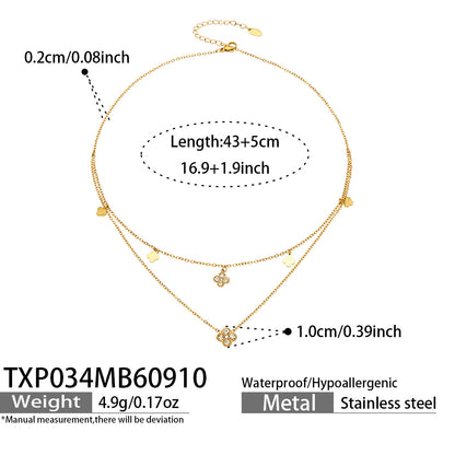 B廠【TXP008】幾何四瓣花鑲滿鋯石吊墜鎖骨鏈不鏽鋼簡約小眾DIY手鍊項鍊女飾品
 26.09-3