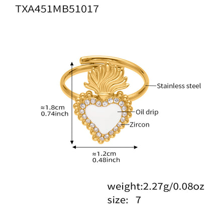 B廠【TXP450】5A鋯石皇冠愛心滿鑽開口戒指項鍊耳環組不銹鋼鍍18k真金
 25.10-4