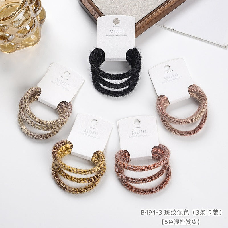 D廠【B494】秋冬毛絨髮繩3條卡裝皮筋新款髮飾韓版高彈性頭繩髮飾高馬尾髮圈
 25.11-1「D廠-單筆結帳需滿，NT$600出貨(不含運費)」