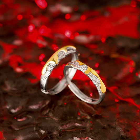 D廠【YC4442R】原創足銀S999熔岩紋理情侶對戒冷淡風輕奢款個性手飾
 25.11-4