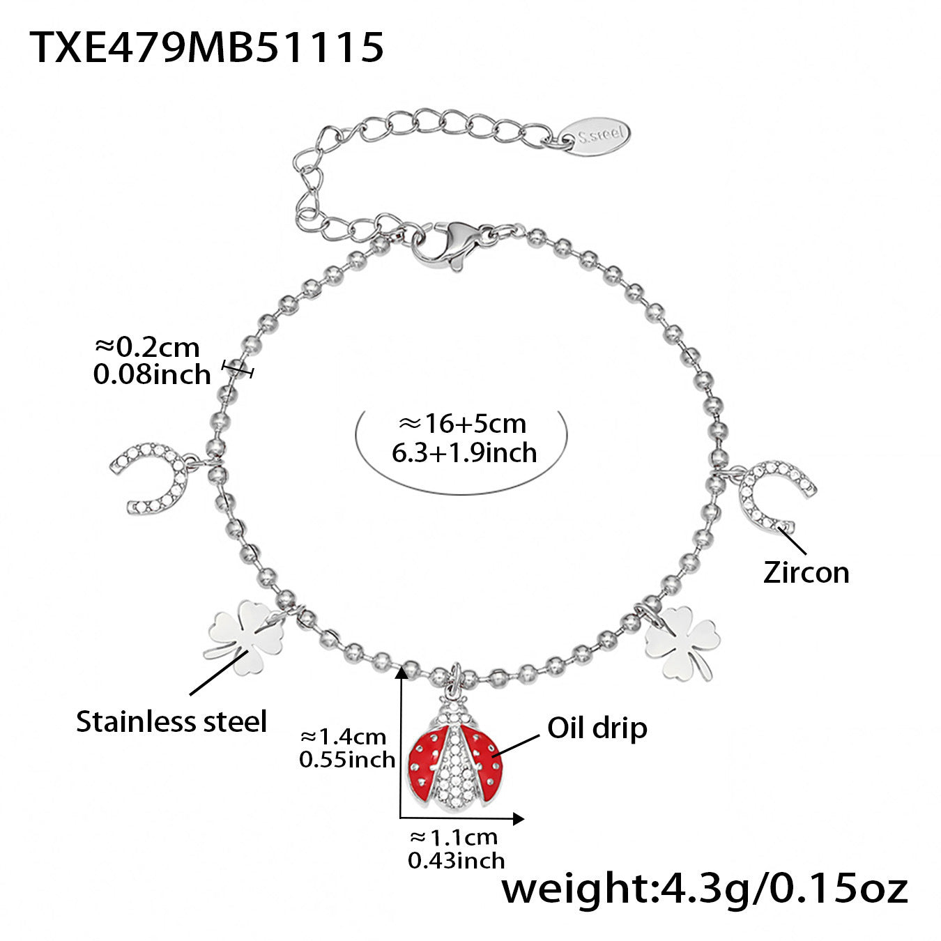 B廠【TXP479】不銹鋼5A鋯石滴油七星瓢蟲多配件吊墜項鍊手鍊耳環腳鍊套裝
 25.11-3