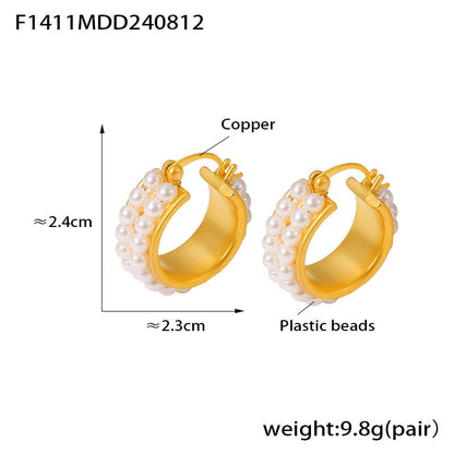 B廠【F1411】法式新款時尚氣質雙排小膠珠耳環輕奢感歐美小眾設計銅材質耳飾女 24.08-3