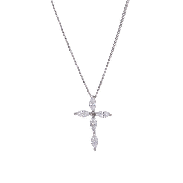 E廠【XDQ0337N】S925純銀日韓精緻菱形鋯石十字架項鍊女復古精緻ins鎖骨鏈潮
 26.01-1