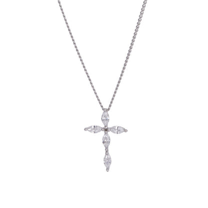 E廠【XDQ0337N】S925純銀日韓精緻菱形鋯石十字架項鍊女復古精緻ins鎖骨鏈潮
 26.01-1