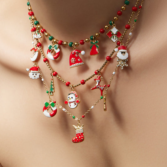 B廠【P641】不鏽鋼聖誕老人DIY多配件吊墜米珠鍊滴油項鍊女 歐美聖誕節熱賣款
 25.12-3