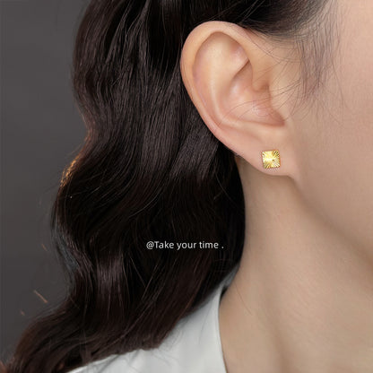 A廠【6648】厚鍍真金！車花工藝切面很閃925銀針方形幾何簡約輕奢風耳環 耳飾
 25.08-5