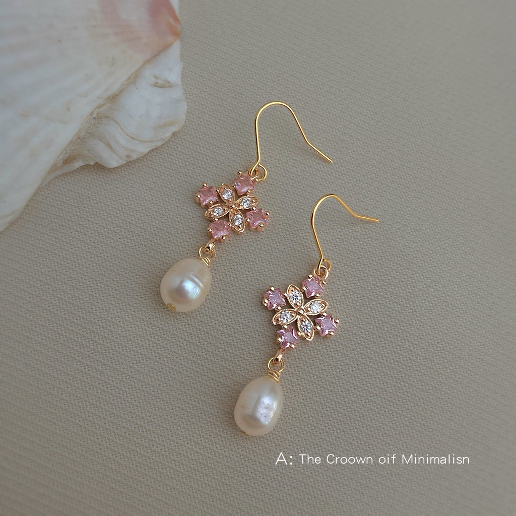 C廠【7045】淡水珍珠微鑲鋯石清新甜美小香風新款耳環飾品水滴耳環女
 25.11-1