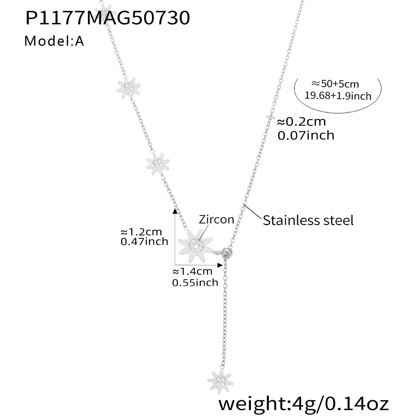 B廠【P1177】歐美新款飾品不鏽鋼5A鋯石超閃抽拉八星芒鎖骨項鍊18k鍍金 25.08-2