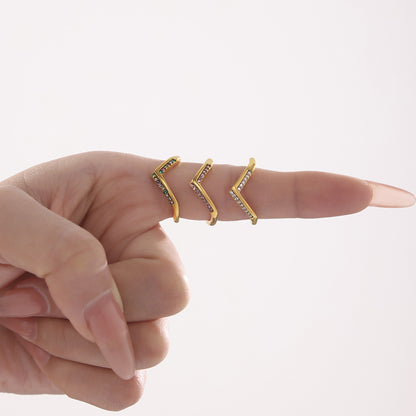 B廠【A984】V字鑲滿鑽5A鋯石側邊開口可調整不鏽鋼戒指女不掉色食指戒 25.02-3