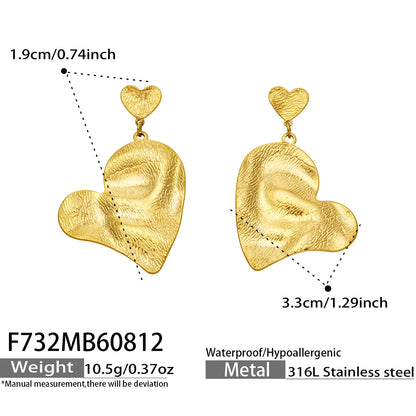 B廠【F732】新款小眾錘紋愛心不銹鋼316L耳環時尚百搭流蘇飾品心形耳環女
 26.08-3