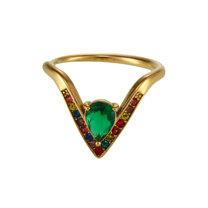 B廠【A976】V字鑲滿鑽5A鋯石側開口可調不鏽鋼戒指不掉色輕奢食指戒 25.02-3