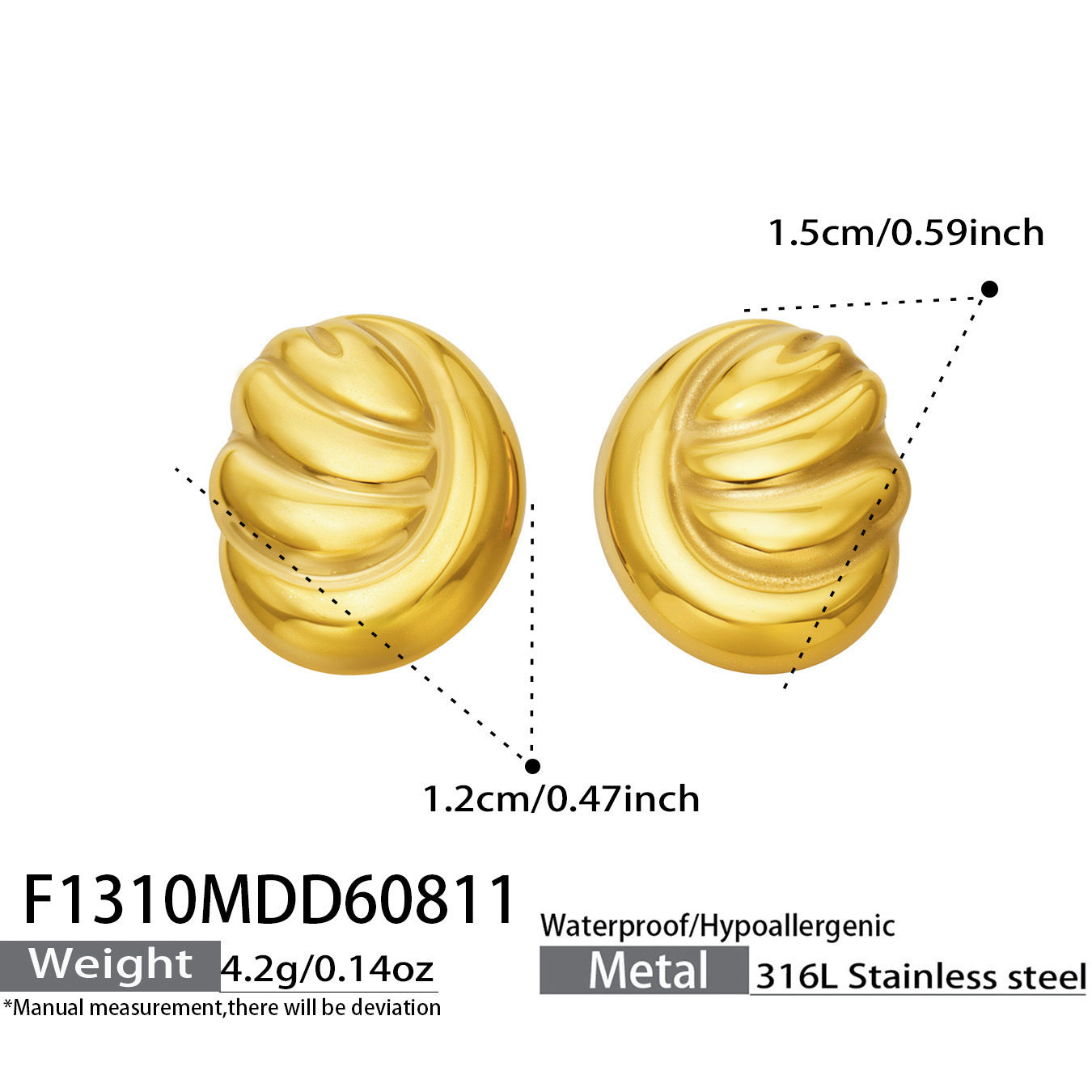 B廠【F1310】歐美小眾新款幾何扭紋不鏽鋼鍍18k金 通勤百搭輕奢氣質飾品女耳環
 26.08-3