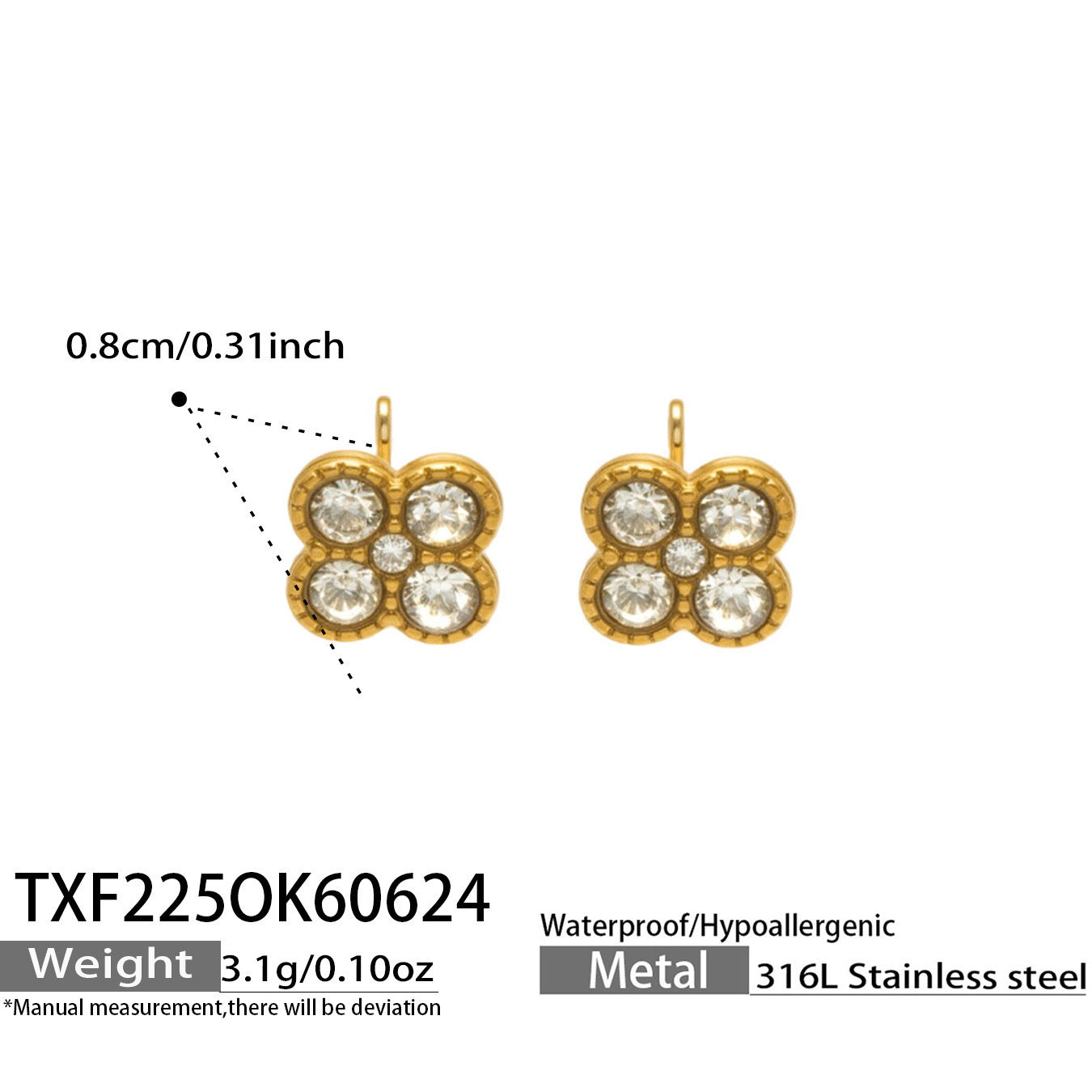 B廠【TXP225】跨境時尚花朵鑲水鑽耳釘ins小眾精緻女士項鍊首飾套裝不銹鋼飾品 26.07-1