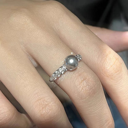 E廠【DQ8551R】輕奢高級感S925純銀麥穗鋯石正圓仿珍珠戒指女小眾設計活口戒
 25.09-4