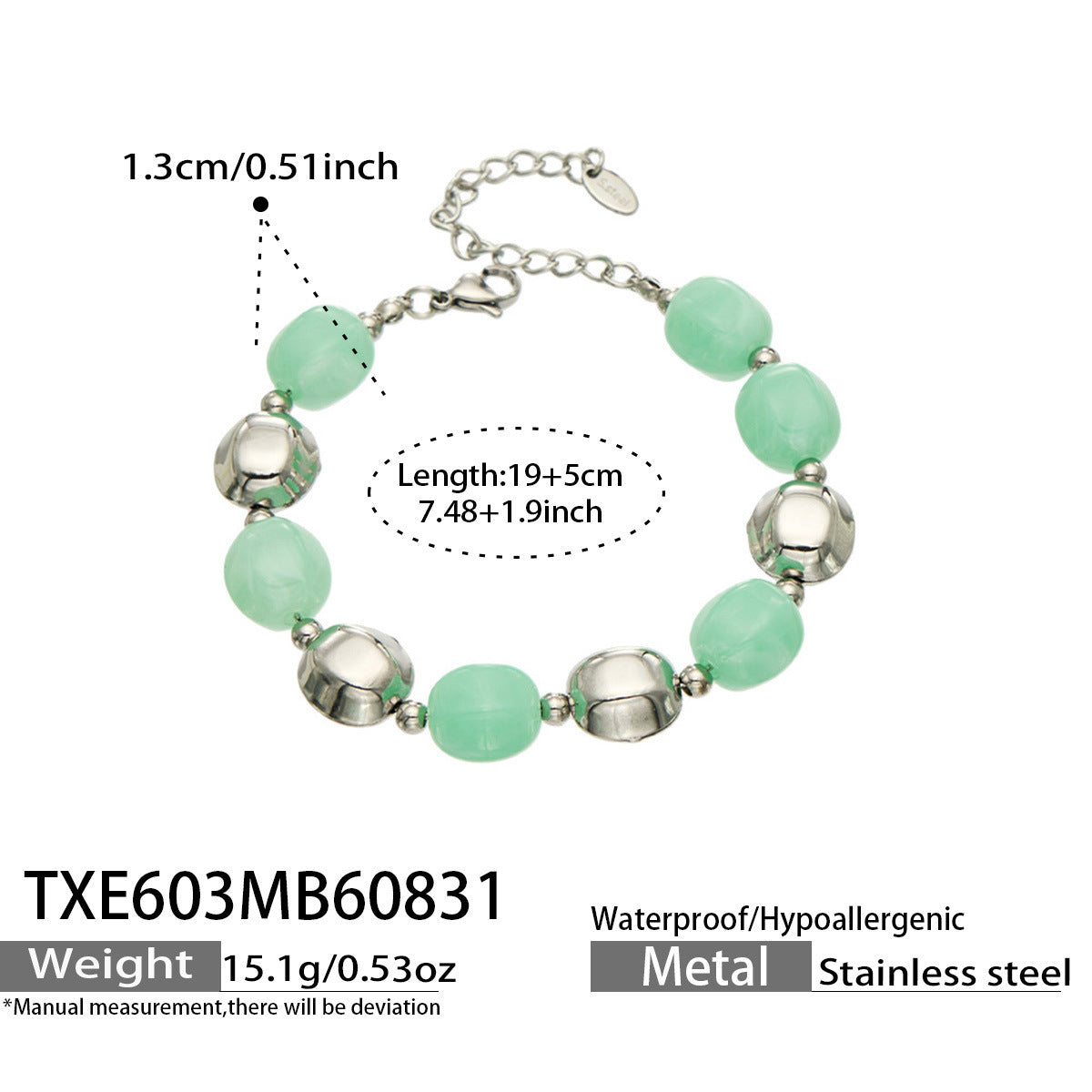 B廠【TXP603】歐美輕奢風不銹鋼金珠復古樹脂彩色手飾小眾手鍊項鍊女套裝飾品
 26.09-1